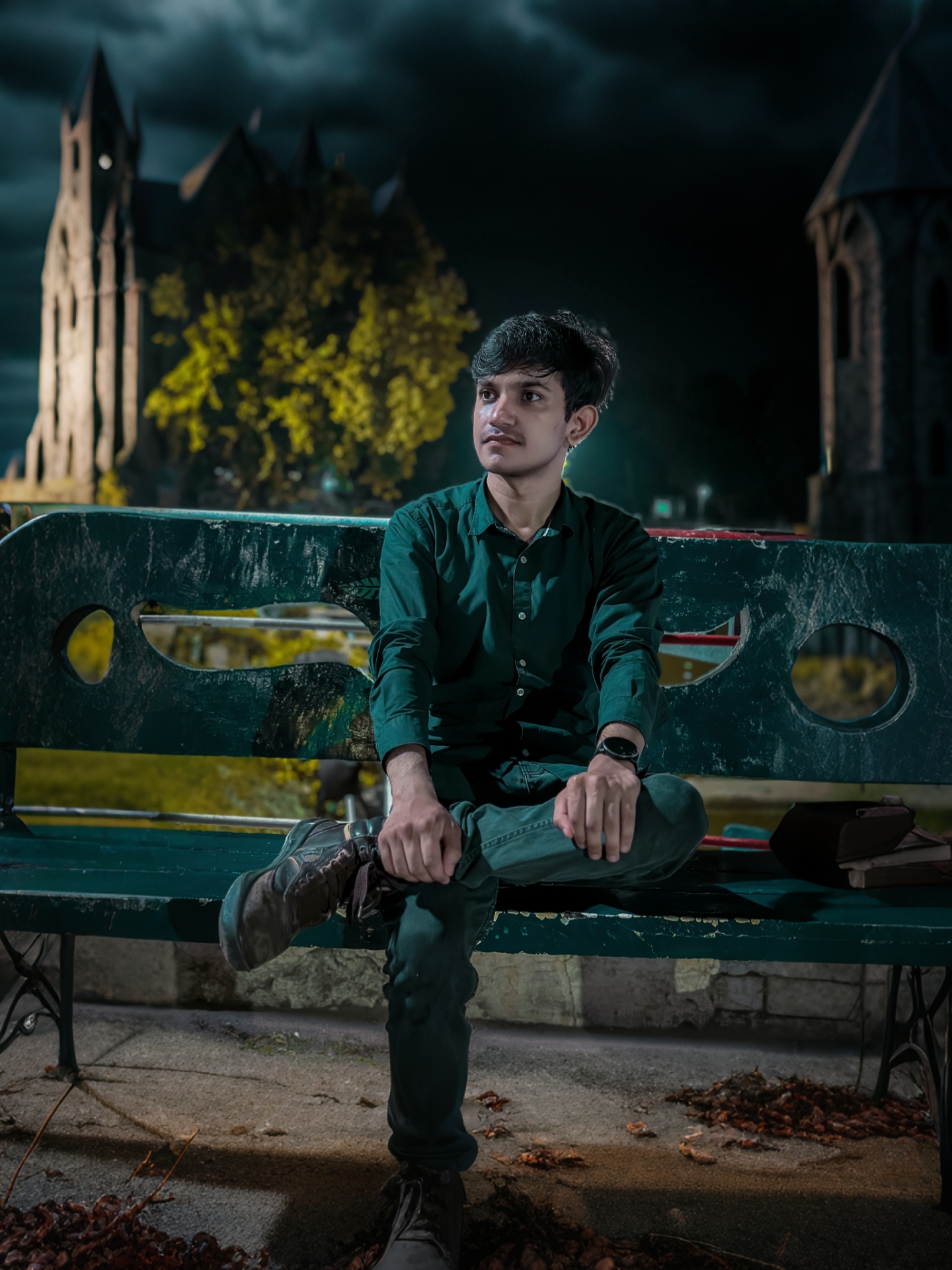 A moody castle shot with dark fantasy color grading by Maauz